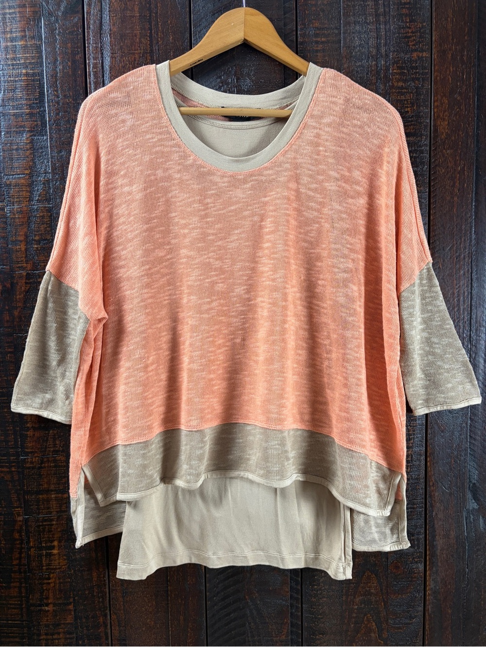 Grace Elements Layered Coral and Beige Knit Top